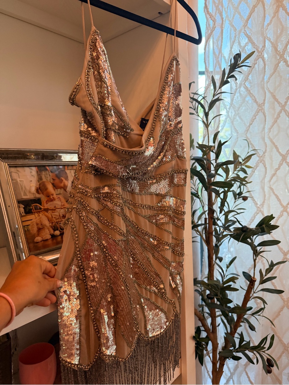 ASOS Sequin Fringe Nude Cocktail Dress